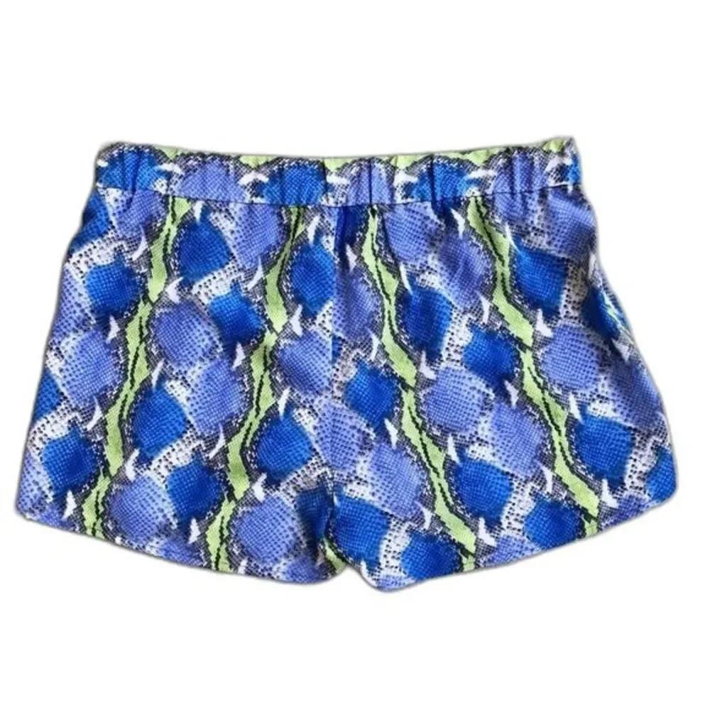 Equipment Silk Shorts Blue Snakeskin Snake Printed Mini Pull On Elastic Waist S